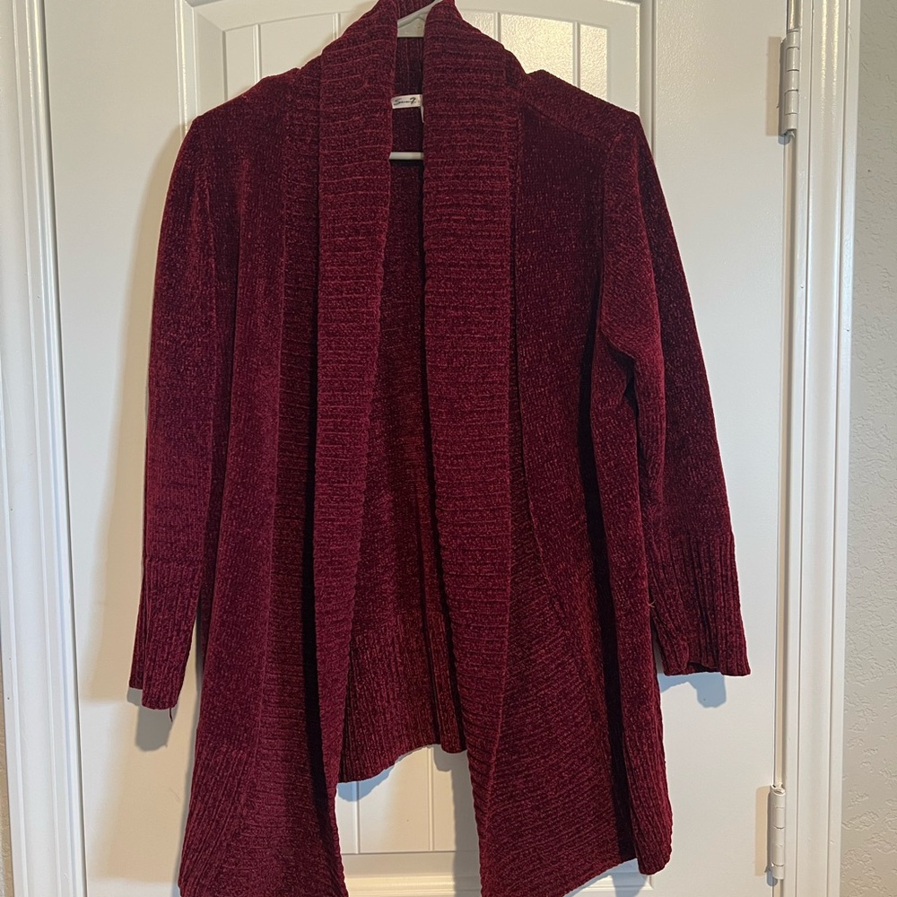 Seven7 Deep Red Open Front Cardigan